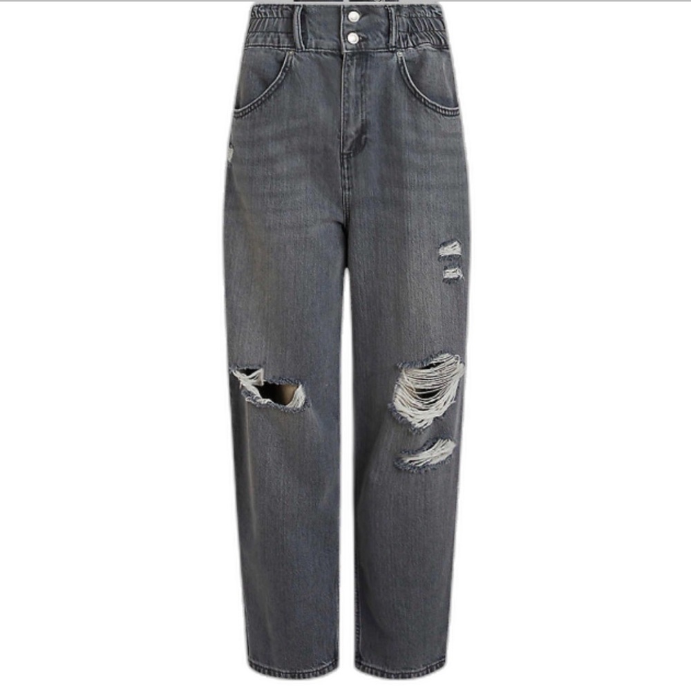 All Saints High Rise Distressed Black Jeans